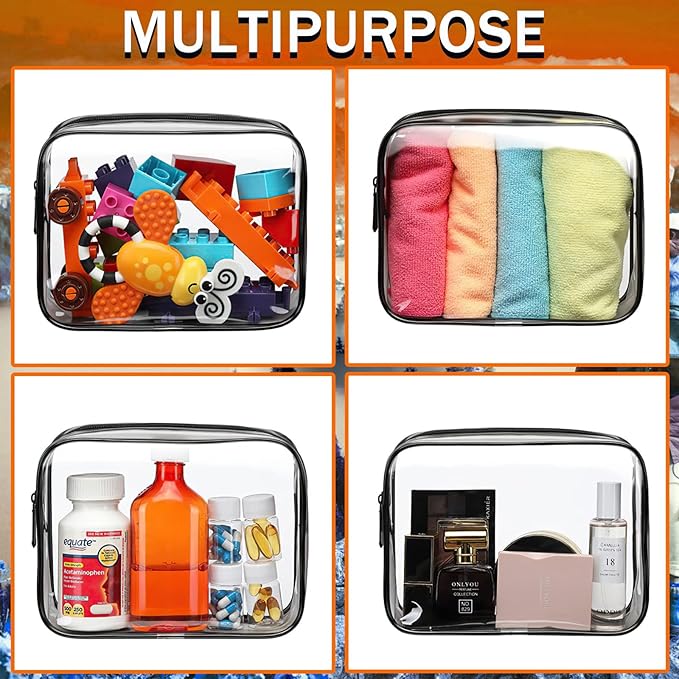 18 Pieces Clear Cosmetics Bag Bulk, TSA Approved Toiletry Bag for Travel, Clear PVC Zippered Cosmetic Makeup Pouch, Waterproof Vinyl Plastic Organizer Case for Vacation Bathroom (Small)