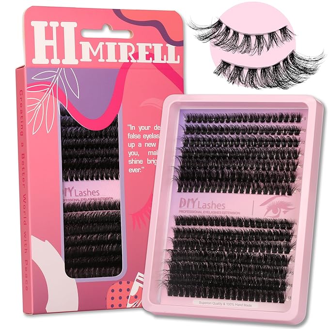 280 Pcs Lash Clusters Extension Kit 80D+60D Cat Eye Lashes Clusters Kit 9-18mm Fluffy Wispy Cluster Eyelash Extensions Kit D Curl Eyelash Clusters Individual Lashes DIY Lash Makeup at Home