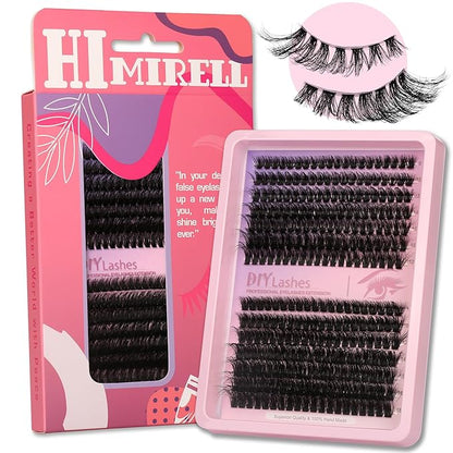 280 Pcs Lash Clusters Extension Kit 80D+60D Cat Eye Lashes Clusters Kit 9-18mm Fluffy Wispy Cluster Eyelash Extensions Kit D Curl Eyelash Clusters Individual Lashes DIY Lash Makeup at Home