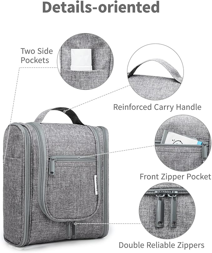 Narwey Small Hanging Travel Toiletry Bag Cosmetic Make up Organizer for Women and Men (Medium, Grey)