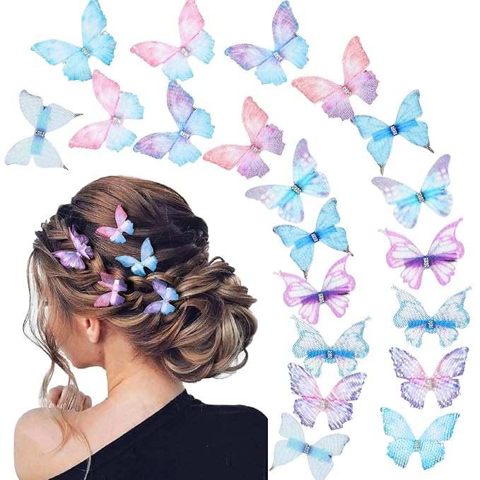 20Pcs Moving Glitter Hair Clips, Fairy Hair Accessories for Women and Teens, Colorful 90s Clips (Blue)