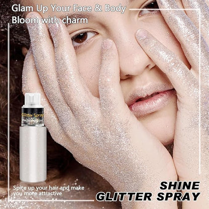 Hair and Body Glitter Spray, Holographic Glitter Highlighter Powder Spray, Unscented Hair Clothes Glitter Highlighter, Loose Glitter Spray Shimmer Powder Festival Rave Accessories, 10g (02 Peal White)