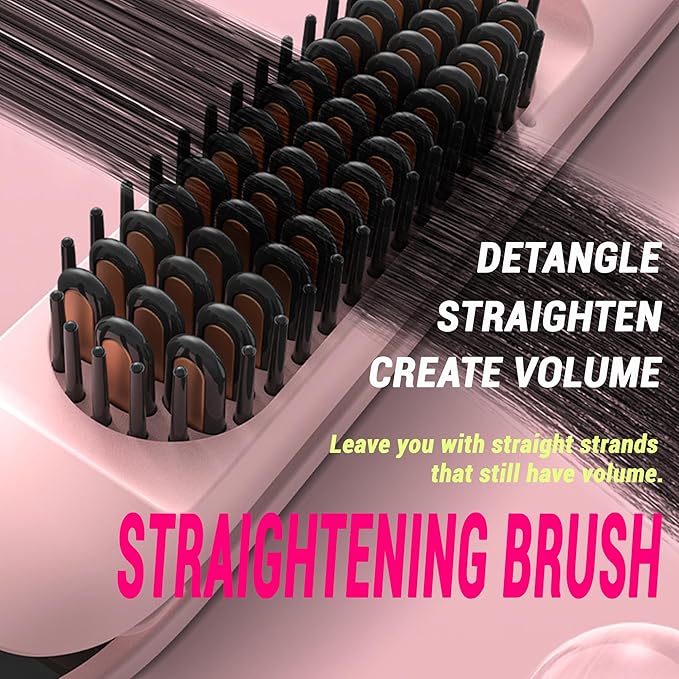 1” Flat Iron with Straightening Comb, 2-in-1 Hair Straightener Brush for Styling and Frizz Control, 30+ Temps, Negative Ions Hair Care, Dual Voltage, for All Hair Types, Pink