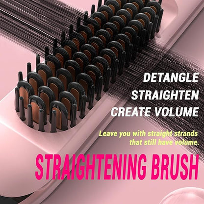 1” Flat Iron with Straightening Comb, 2-in-1 Hair Straightener Brush for Styling and Frizz Control, 30+ Temps, Negative Ions Hair Care, Dual Voltage, for All Hair Types, Pink