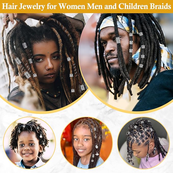 Lucomb 259 Pcs Hair Jewelry, Hair Accessories for Braids Silver Loc Jewelry for Hair Dreadlocks Braid Jewelry Hair Cuffs Clips Dreadlock Accessories for Women's Hair Charms Rings Decoration