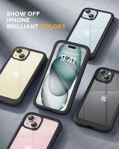 Miracase Glass Series Designed for iPhone 15 Plus Case 6.7',Full-Body Military Drop Proof 15 Plus Phone Case Cover with Built-in 9H Tempered Glass Screen Protector,Black