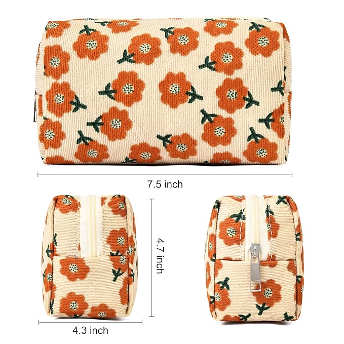 2 Pieces Makeup Bag Floral Cosmetic Bag Purple Blue Makeup Pouch Travel Toiletry Bag Organizer Cute Makeup Brushes Storage Bag for Women