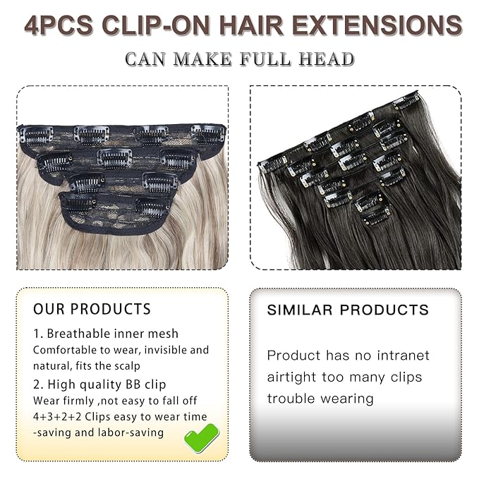4PCS Synthetic Hair Warm Ash Blonde Highlights Bleach Blonde Clip in Hair Extensions Blonde Highlights Thick and Full Hair Extensions(Warm Ash Blonde Highlights Bleach Blonde)