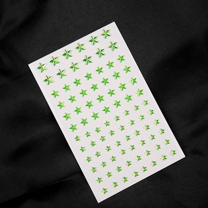 264Pcs Star Face Gems Eye Gems, Self-Adhesive Face Jewels Rhinestones 5/7/10 mm DIY Face Gems Stick on, Patriotic Makeup Gems Rave Accessories for Face Eyes Hair Makeup Body, Crafts (Green-Star)