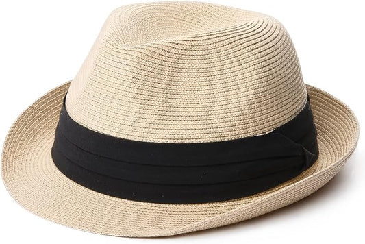 FURTALK Fedora Straw Sun Hat for Men Women Foldable Roll Up Short Brim Trilby Hat Panama Beach Hat UPF 80+