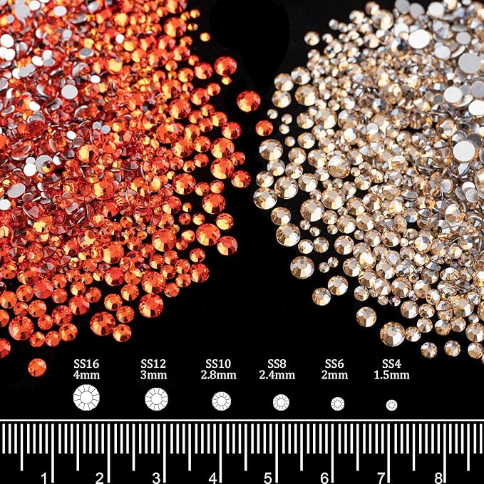 4 Mixed Colors Flatback Round Rhinestones Kit #9, Multi Size Glass Crystals Bead with Pickup Pencil and Tweezer for Nail Art