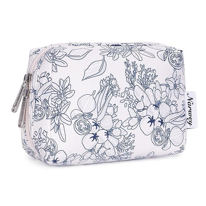 Narwey Small Cute Floral Makeup Bag for Purse Mini Cosmetic Bag Travel Makeup Pouch Zipper Pouch Cute Make up Bags with Compartments for Women Girls (Navy Blue Flower, Small)