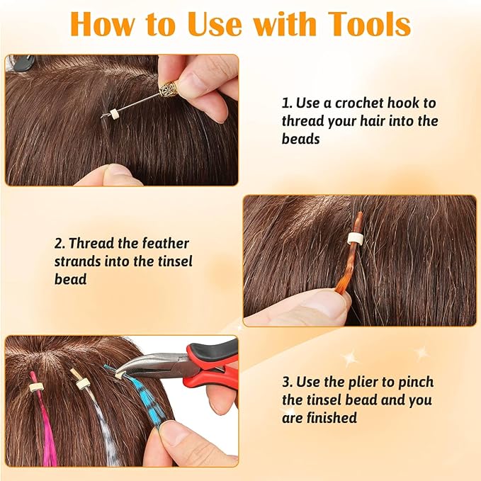 65 Pcs Hair Feathers with Hair Extension Tools, 13 Colors Long Straight Synthetic Hair Feather Extensions Kit with Microlink Beads for Women Girls Kids Daily Parties Festival