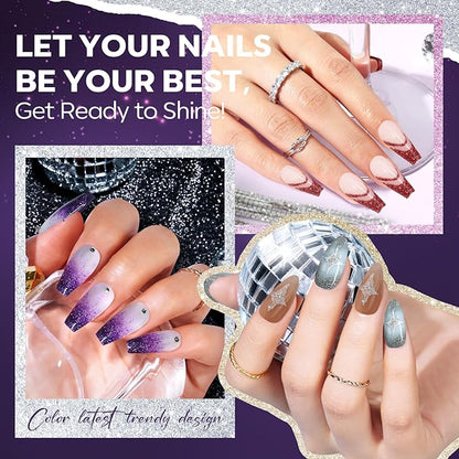 modelones Nail Polish Set 6 Colors Red Nude Gold Glitter Min Nail Polish Set Quick Dry Diamond Silver Sparkle Winter Nail Polish Manicure DIY Nail Art Salon Home Gift for Women Girl