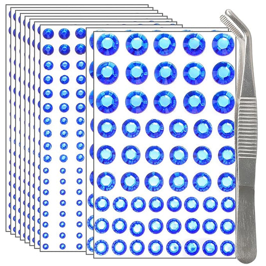 NIACONN 1760 Pcs Deep Blue Hair Jewels Face Gems Stick on, Self Adhesive Glitter Rhinestones Stickers for Women Body Eyes Nails Festival Halloween Makeup & Crafts