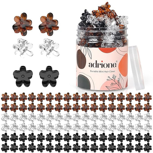 Mini Flower Hair Clips Pack for Women - 100 Creaseless Styling Claw Clips for Bangs and Tiny Hair Styling