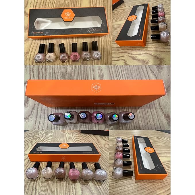 modelones Nail Polish Set, 6 Colors Pearl White Pink Nude Mini Nail Polish Set,Wedding Shimmer Champagne Nail Quick Dry Art DIY Home Salon Nail Art Manicure Gift for Women Girls