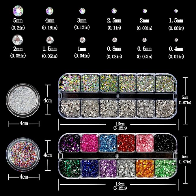 Nail Art Rhinestones Flatback Colorful Nail Charms Clear Crystal Rhinestones for Nails Design Gems Jewelry Accessories for Women Manicure Decorations Supplies