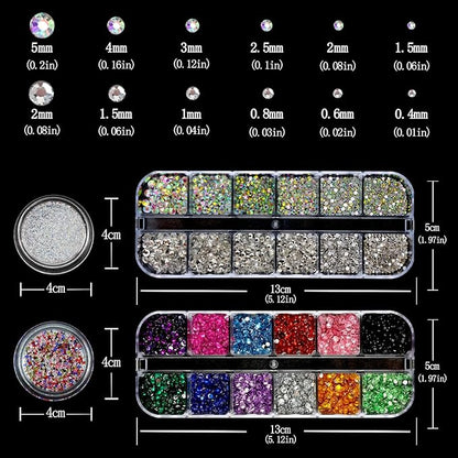 Nail Art Rhinestones Flatback Colorful Nail Charms Clear Crystal Rhinestones for Nails Design Gems Jewelry Accessories for Women Manicure Decorations Supplies