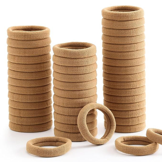 100 Pcs Thick Seamless Hair Ties, Ponytail Holders Hair Accessories No Damage for Thick Hair (Light Brown Colors)