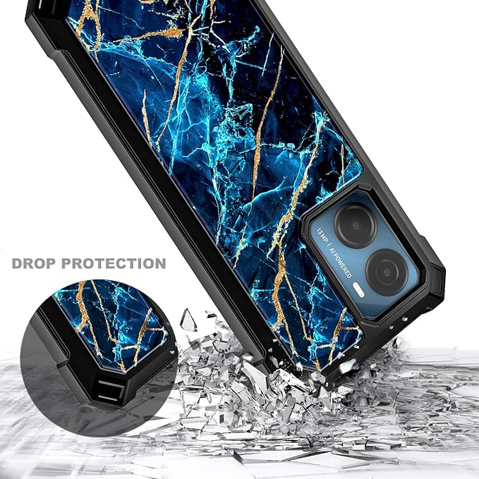 for Cricket Magic 2 5G Case (2024), AT&T Propel 2 5G with [Built-in Screen Protector], [9FT Military Grade Drop Tested] Full-Body Protective Shockproof Bumper Case (Marble Spphire)