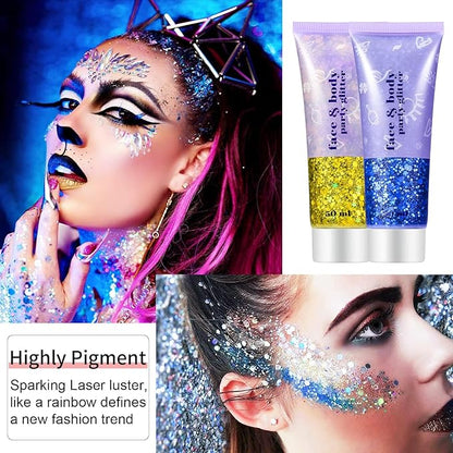 Go Ho Orange Face Body Glitter,Eye Black Sparkle Orange Face Paint Glitter Makeup,Holographic Chunky Sequins Glitters Gel for Eye Lip Hair Nails,Festival Rave Accessories,52g