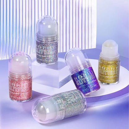 Roll-on Holographic Body Glitter Gel for Face Hair, Chameleon Color Changing Glitter Gel Under Light, Chunky Mermaid Sequins Festival Party Rave Accessories Shimmer Makeup (20# Pink)