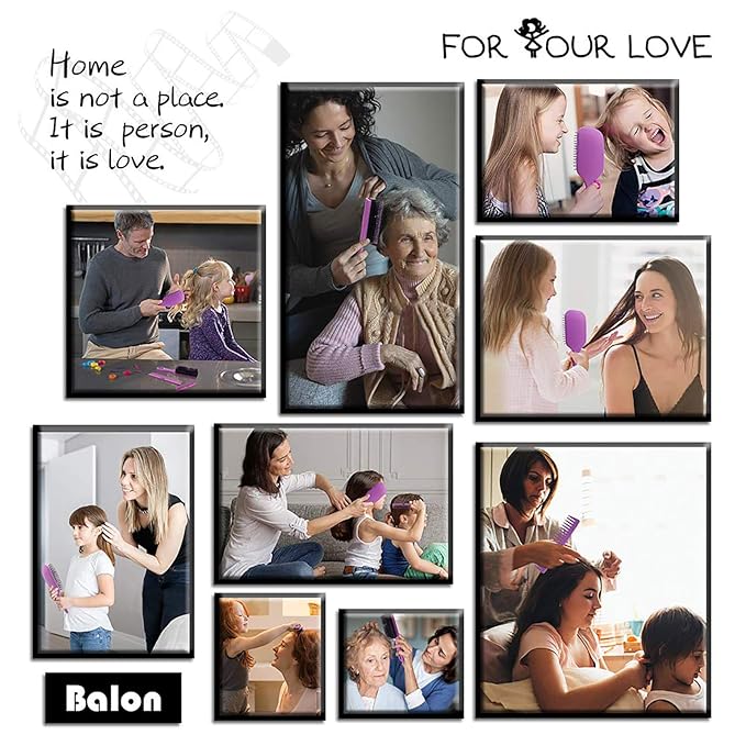 4Pcs Detangling Hair Brush Set for Women - Paddle Brush for Wet or Dry, No More Tangles for Straight, Long, Thick, Curly, and Natural Hair (Purple)