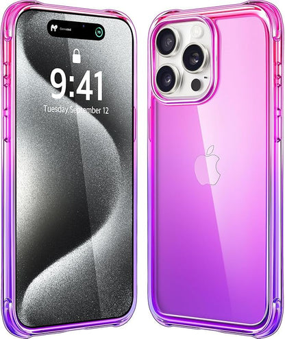 Mkeke for iPhone 15 Pro Case,[Not Yellowing] [Military Grade Protection] Shockproof Phone Case for Apple iPhone 15 Pro 2023 Gradient Purple Pink