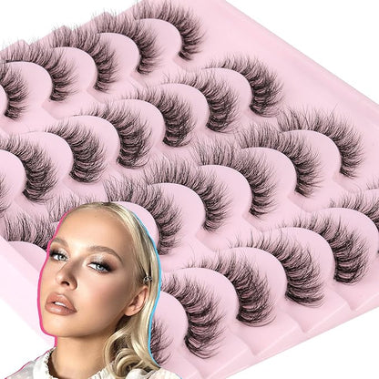 Newcally Lashes False Eyelashes Natural Look Lashes Mink Wispy 3D Volume Fake Eyelashes 5D Strip Cat Eye Lashes Pack Clear Lash Band Individual Eyelash 14 Pairs