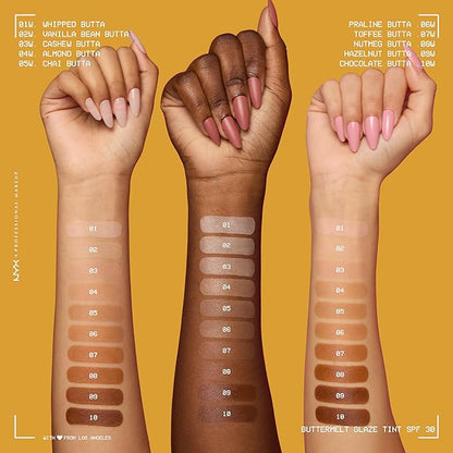 NYX PROFESSIONAL MAKEUP Buttermelt Glaze Soft Glow Skin Tint + SPF 30, Up To 12HR Wear, 09 Hazelnut Butta