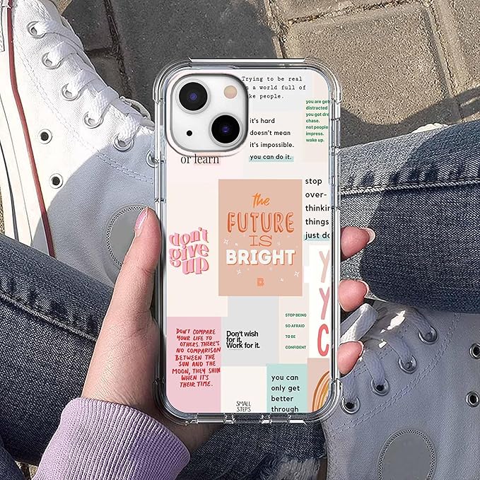 Case for iPhone 15 Plus with Motivational Quotes Design,Encouraging Words Collage Pattern for Teen,Soft TPU Bumper Phone Cover(15plus,Positive)