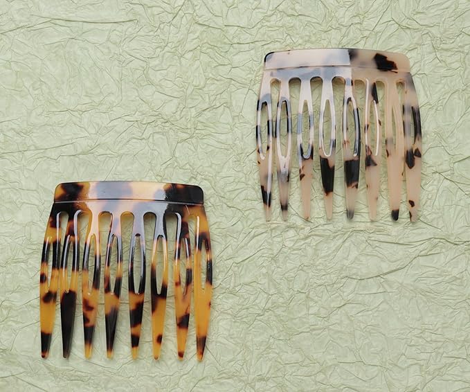 2 Pcs Women Hair Side Comb French Vintage 2.3 x 2.4 Inch Hair Decoration Curved Hair Combs for Bun Twist Hair Styling Accessories (Dark Brown and Light Brown)