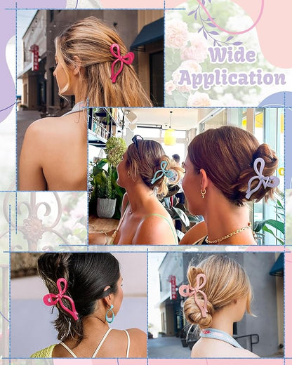 4 PCS Bow Hair Clips Bow Claw Clip for Women Nonslip Large Hair Claw Clips for Thin and Thick Hair Strong Hold Hair Bows (Pink+Watermelon Red+Light Purple+Sky Blue)