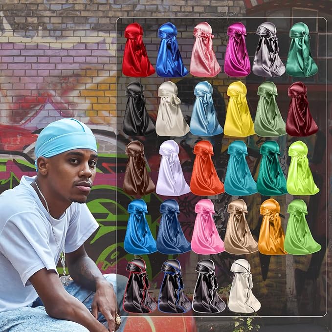 4PCS Silky Durags for Men Women 360 Waves with 1 Wave Cap, Silky Satin Durag Extra Long Tails