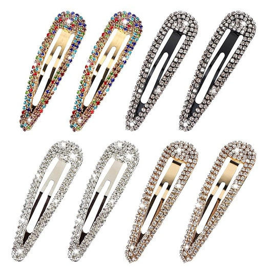 8PCS Rhinestone Hair Clips, Water Drop Crystal Hair Barrettes, Bling Metal Snap Duckbill Hairpins Sparkle Hair pin, Glittering Hair Accessories for Women Girls-Color, Gold, Silver, Black