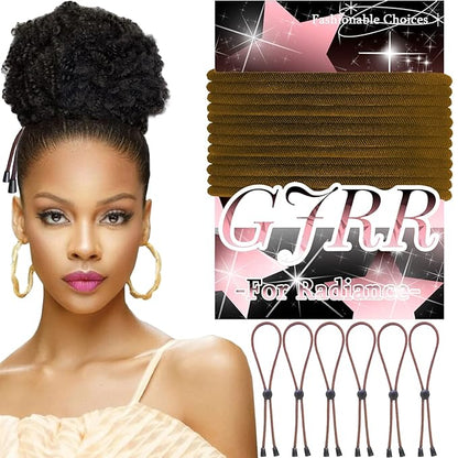 6pcs Brown Adjustable Hair Ties - Long, Extra Length Scrunchies for Thick Hair, Afro Puffs & Ponytails - One Handed Use