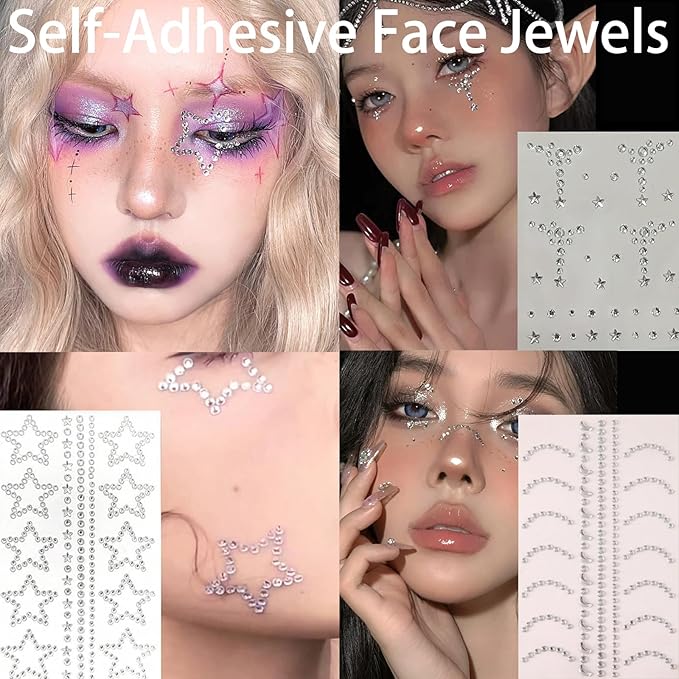 NOOEPC Face Gems Hair Gems, Self-Adhesive Face Jewels Eye Jewels Rhinestones DIY Face Gems Stick on, Hair Body Rhinestones Gems Crystals Pearls for Face Eyes Makeup Body, Crafts