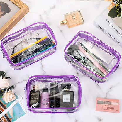12 Pack Clear Makeup Cosmetics Bag, TSA Approved Toiletry Bag, PVC Zippered Clear Pouch Cosmetic Toiletries Make Up Bag Waterproof Vinyl Plastic Organizer Case for Travel Vacation Bathroom