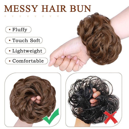 MORICA 1PCS Messy Hair Bun Hair Scrunchies Extension Curly Wavy Messy Bun Hair Synthetic Chignon Hairpieces for Women(Light Golden Brown 12#)