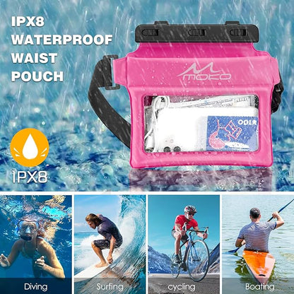 MoKo Waterproof Phone Pouch Fanny Pack, Floating Dry Bag for Swimming Kayaking Snorkeling, Compatible with iPhone 14 13 12 11 Pro Max X/Xr/Xs Max, Galaxy S21 Ultra/S9/Note 10 Plus, Magenta