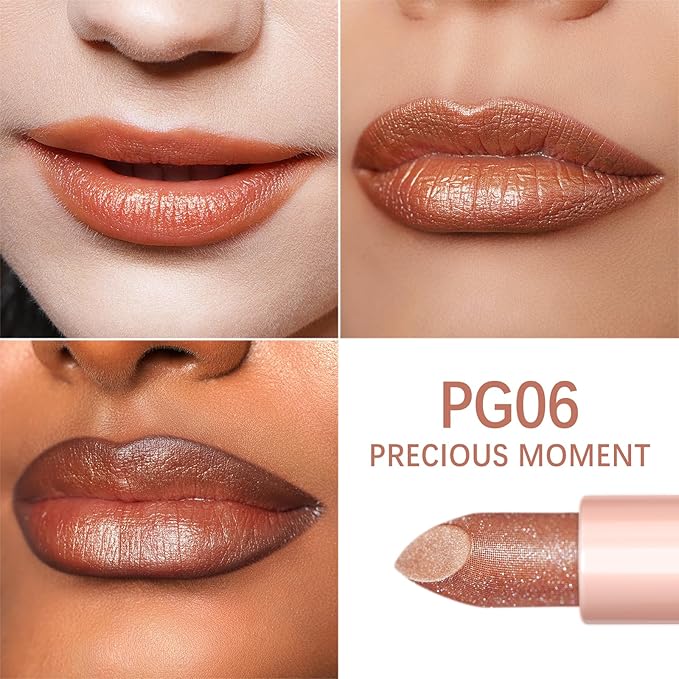 Oulac Nude Lipstick Set 2PCS - Included Metallic Nude Lipstick and Light Brown Liptsick, Vegan Lightweight Hydrating Formula, 10+PG06