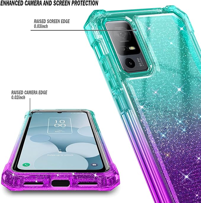NZND Designed for TCL 40 XE 5G Case, TCL 40 X 5G with [Built-in Screen Protector], Full-Body Protective Shockproof Rugged Bumper Cover, Impact Resist Case (Crystal Aqua/Purple)