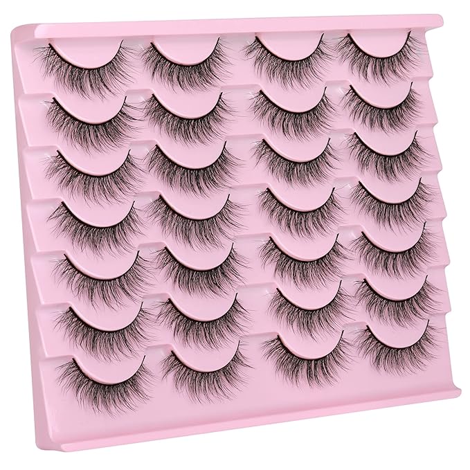 Newcally Natural Look Lashes Mink 3D Volume Wispy False Eyelashes Short Light Volume Fake Eye Lashes Pack 14 Pairs Reusable Soft Faux Mink Eyelashes