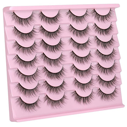 Newcally Natural Look Lashes Mink 3D Volume Wispy False Eyelashes Short Light Volume Fake Eye Lashes Pack 14 Pairs Reusable Soft Faux Mink Eyelashes