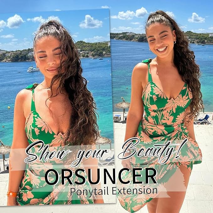 ORSUNCER Ponytail Extension Claw 30" Curly Pony Tail Clip in Claw Hair Extensions Fluffy Natural Looking Synthetic Hairpiece for Women…