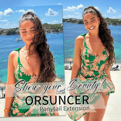 ORSUNCER Ponytail Extension Claw 30" Curly Pony Tail Clip in Claw Hair Extensions Fluffy Natural Looking Synthetic Hairpiece for Women…