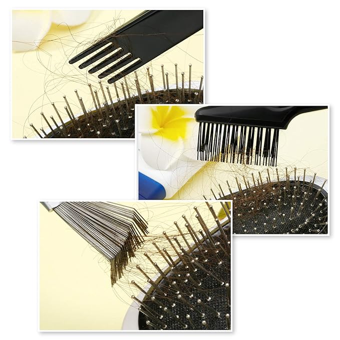 Boao 2 Pieces Hair Brush Cleaning Tool Comb Cleaner Brush Mini Comb Cleaning Hair Remover Tool for Removing Dust Home and Salon Use(Black, Wood Color)
