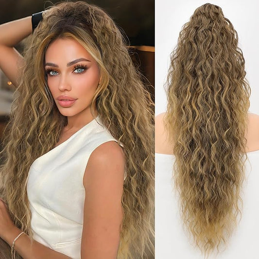 ORSUNCER Ponytail Extension Claw Clip 26" Curly Pony Tail Clip in Hair Extensions Fluffy Natural Looking Synthetic Hairpieces for Women