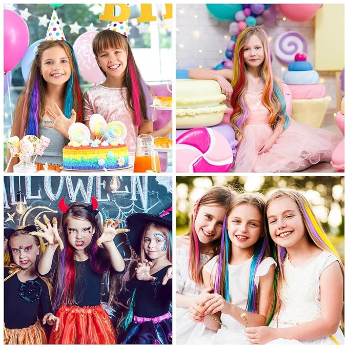 24PCS Colored Clip in Hair Extensions Birthday Gift for Girls Age 4 5 6 7 8-10-12 Year Old, 20Inch Colorful Hair Accessories Rainbow Hairpieces Christmas Stocking Stuffers for Girls Easter Valentines